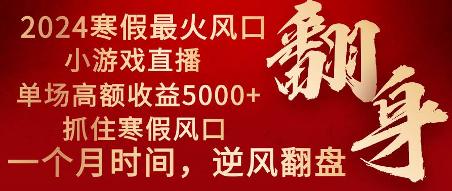 2024年最火寒假风口项目 小游戏直播 单场收益5000+抓住风口 一个月直接提车-智领未来创业网