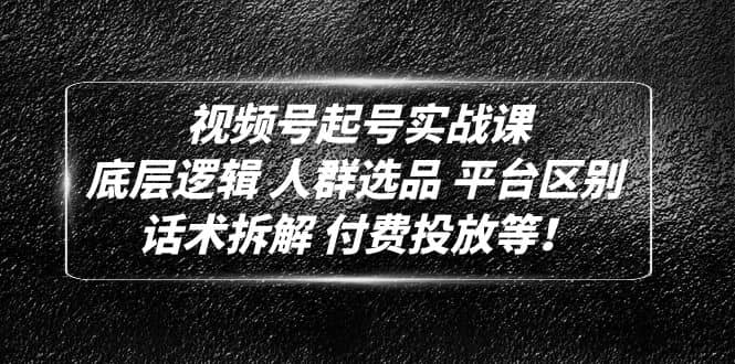 视频号起号实战课：底层逻辑 人群选品 平台区别 话术拆解 付费投放等-智领未来创业网