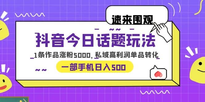 抖音今日话题玩法，1条作品涨粉5000，私域高利润单品转化 一部手机日入500-智领未来创业网