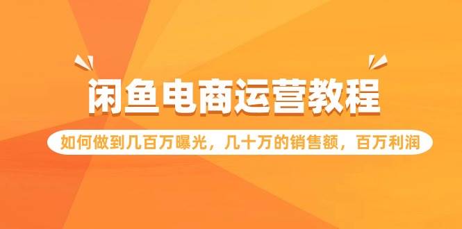 闲鱼电商运营教程：如何做到几百万曝光，几十万的销售额，百万利润-智领未来创业网