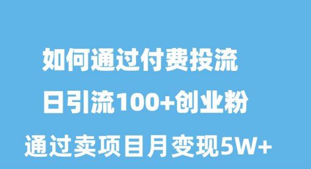 如何通过付费投流日引流100+创业粉月变现5W+-智领未来创业网