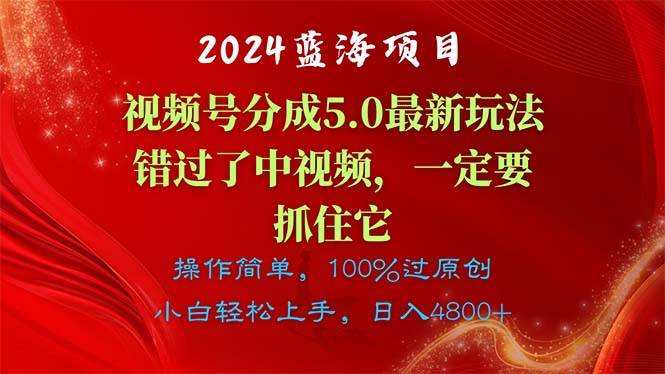 2024蓝海项目，视频号分成计划5.0最新玩法，错过了中视频，一定要抓住…-智领未来创业网