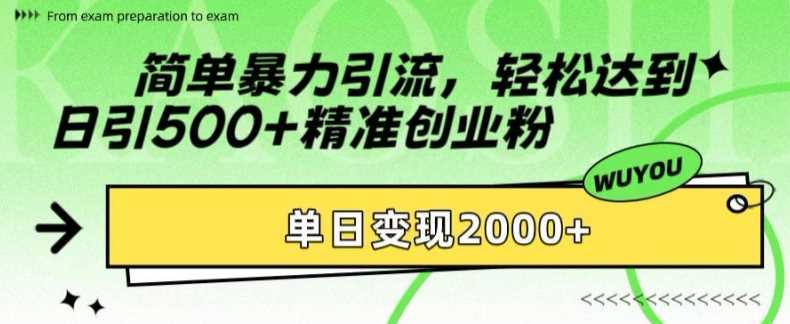 简单暴力引流轻松达到日引500+精准创业粉，单日变现2k【揭秘】-智领未来创业网