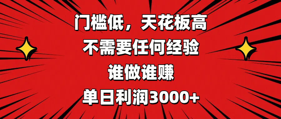 门槛低，收益高，不需要任何经验，谁做谁赚，单日利润3000+-智领未来创业网