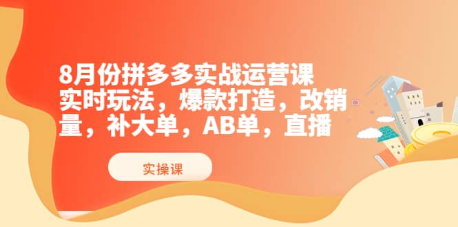 8月份拼多多实战运营课，实时玩法，爆款打造，改销量，补大单，AB单，直播-智领未来创业网