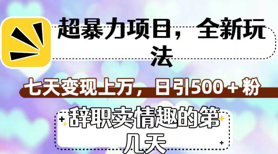 超暴利项目，全新玩法（辞职卖情趣的第几天），七天变现上万，日引500+粉-智领未来创业网