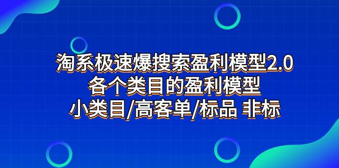 淘系极速爆搜索盈利模型2.0，各个类目的盈利模型，小类目/高客单/标品 非标-智领未来创业网