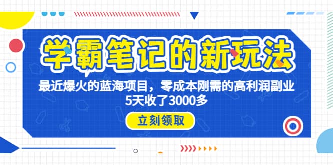 学霸笔记新玩法，最近爆火的蓝海项目，0成本高利润副业，5天收了3000多-智领未来创业网