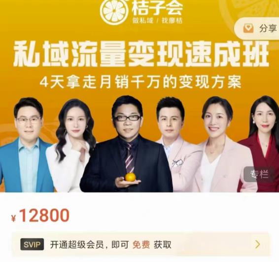 桔子会·私域流量变现速成班，4天拿走月销千万的变现方案 价值12800元-智领未来创业网