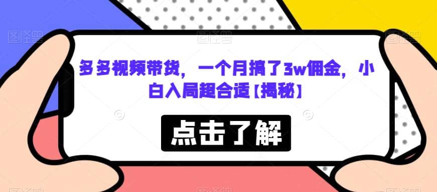 多多视频带货，一个月搞了3w佣金，小白入局超合适【揭秘】-智领未来创业网