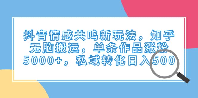 抖音情感共鸣新玩法，知乎无脑搬运，单条作品涨粉5000+，私域转化日入500-智领未来创业网