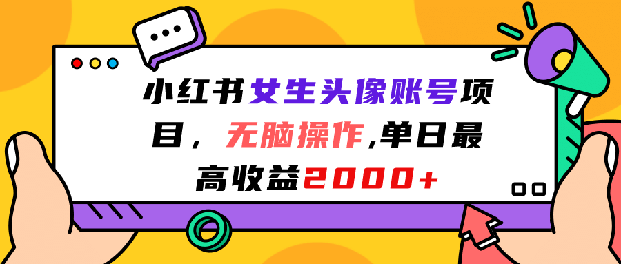 小红书女生头像账号项目，无脑操作，单日最高收益2000+-智领未来创业网