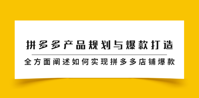 拼多多产品规划与爆款打造，全方面阐述如何实现拼多多店铺爆款-智领未来创业网