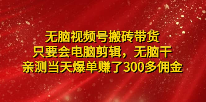 无脑视频号搬砖带货，只要会电脑剪辑，无脑干-智领未来创业网