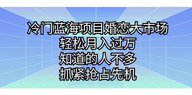 冷门蓝海项目婚恋大市场，轻松月入过万，知道的人不多，抓紧抢占先机-智领未来创业网
