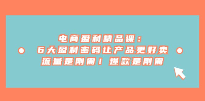 电商 盈利精品课：6大盈利 密码让产品更好卖，流量是刚需！爆款是刚需-智领未来创业网