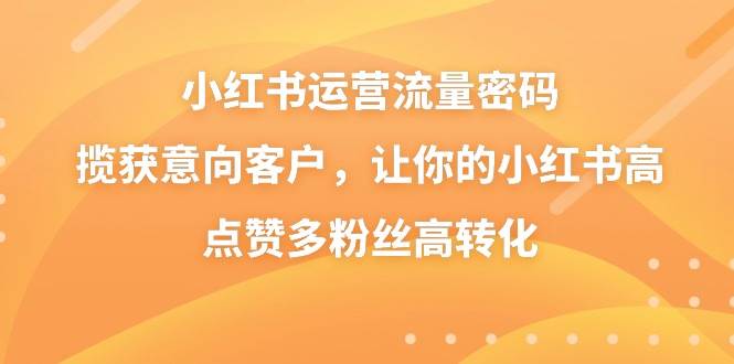 小红书运营流量密码，揽获意向客户，让你的小红书高点赞多粉丝高转化-智领未来创业网