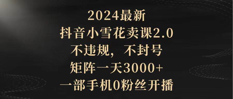 2024最新抖音小雪花卖课2.0 不违规 不封号 矩阵一天3000+一部手机0粉丝开播-智领未来创业网