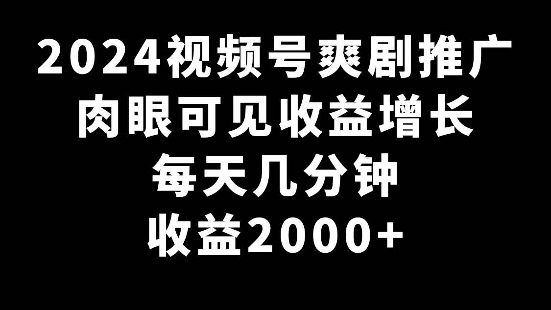 2024视频号爽剧推广，肉眼可见的收益增长，每天几分钟收益2000+-智领未来创业网