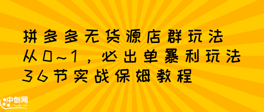 拼多多无货源店群玩法：从0~1，36节实战保姆教程，​极速起店必出单-智领未来创业网