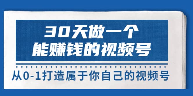 30天做一个能赚钱的视频号，从0-1打造属于你自己的视频号 (14节-价值199)-智领未来创业网