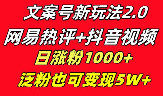 文案号新玩法 网易热评+抖音文案 一天涨粉1000+ 多种变现模式 泛粉也可变现-智领未来创业网