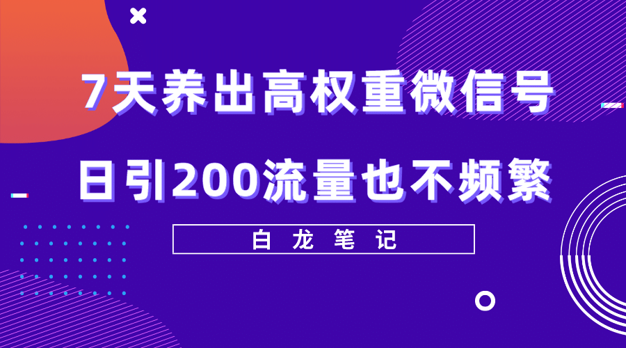 7天养出高权重微信号，日引200流量也不频繁，方法价值3680元-智领未来创业网
