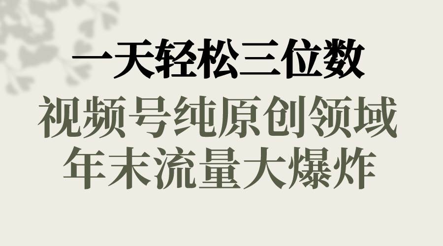 一天轻松三位数，视频号纯原创领域，春节童子送祝福，年末流量大爆炸-智领未来创业网