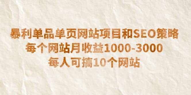 暴利单品单页网站项目和SEO策略 每个网站月收益1000-3000 每人可搞10个-智领未来创业网