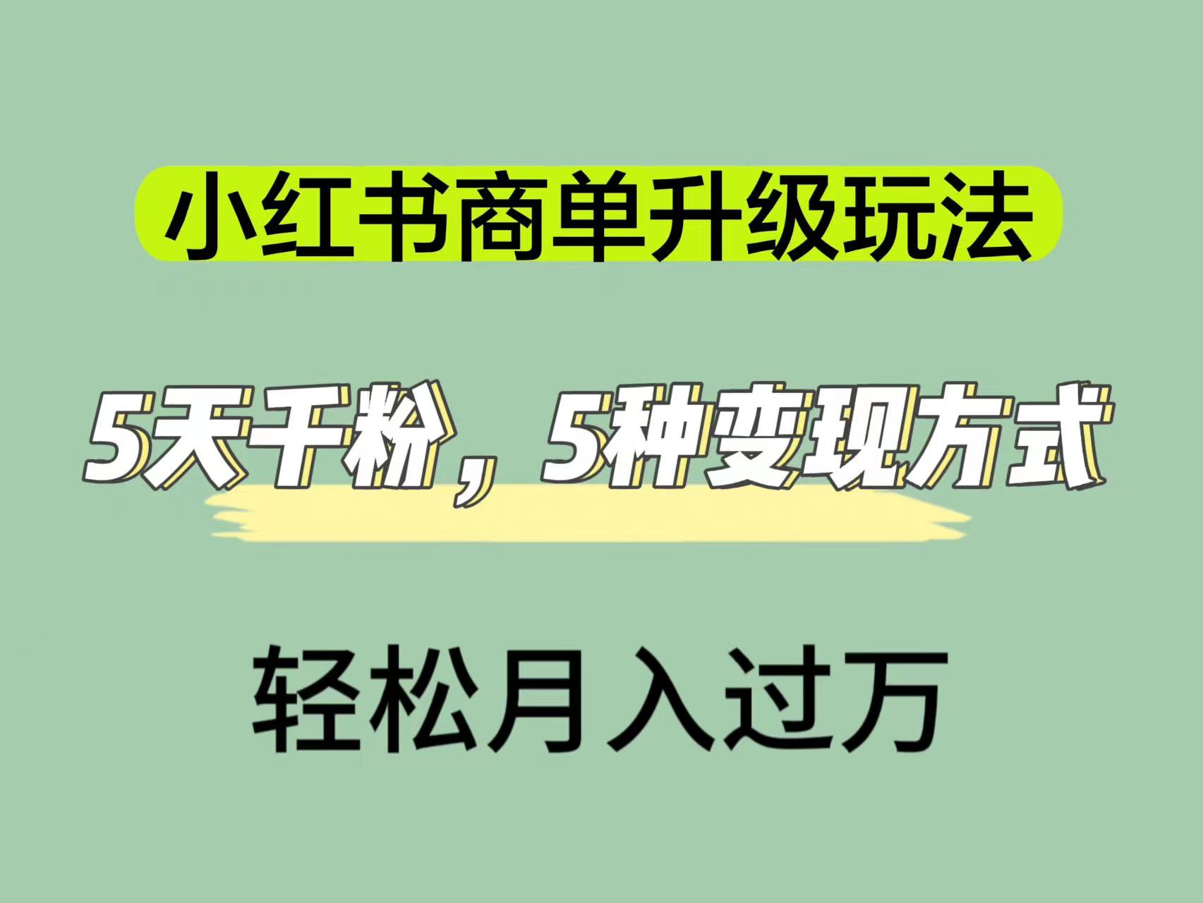 小红书商单升级玩法，5天千粉，5种变现渠道，轻松月入1万+-智领未来创业网
