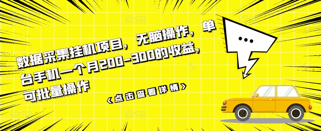 数据采集挂机项目，无脑操作，单台手机一个月200-300的收益，可批量操作-智领未来创业网