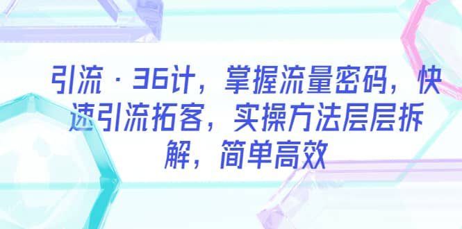 引流·36计，掌握流量密码，快速引流拓客，实操方法层层拆解，简单高效-智领未来创业网