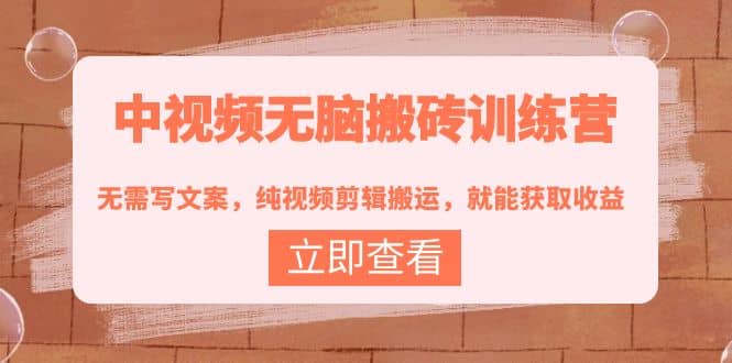 中视频无脑搬砖训练营：无需写文案，纯视频剪辑搬运，就能获取收益-智领未来创业网