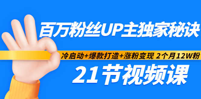 百万粉丝UP主独家秘诀：冷启动+爆款打造+涨粉变现2个月12W粉（21节视频课)-智领未来创业网