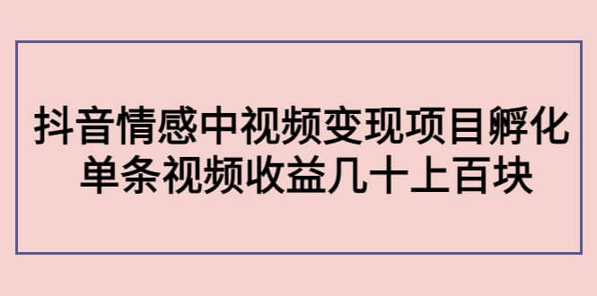 抖音情感中视频变现项目孵化-智领未来创业网