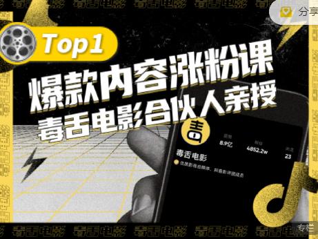 【毒舌电影合伙人亲授】抖音爆款内容涨粉课，5000万抖音大号首次披露涨粉机密-智领未来创业网