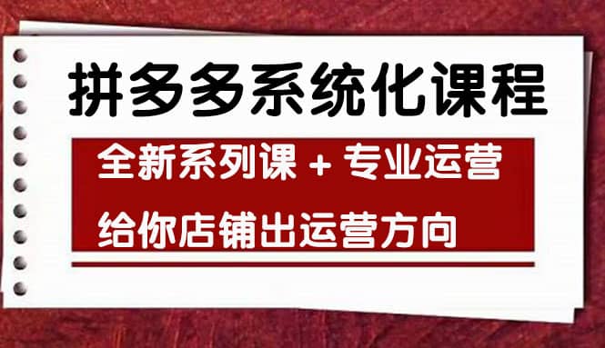 车神陪跑，拼多多系统化课程，全新系列课+专业运营给你店铺出运营方向-智领未来创业网
