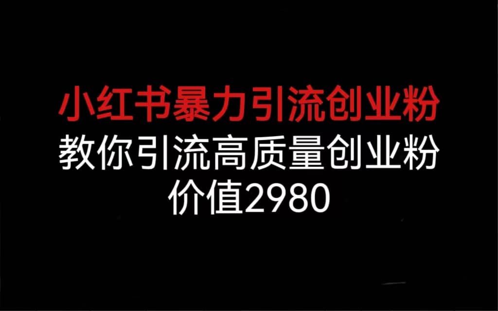 小红书暴力引流创业粉，教你引流高质量创业粉，价值2980-智领未来创业网
