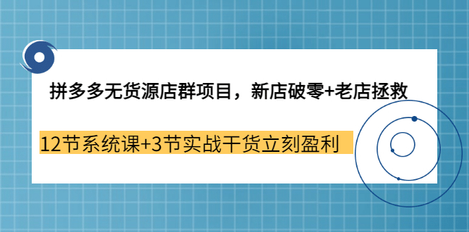 拼多多无货源店群项目，新店破零+老店拯救 12节系统课+3节实战干货立刻盈利-智领未来创业网