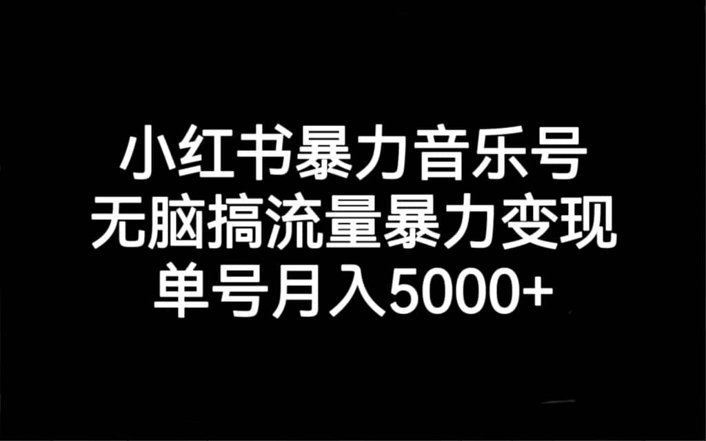 小红书暴力音乐号，无脑搞流量暴力变现，单号月入5000+-智领未来创业网