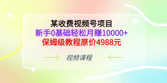 某收费视频号项目，新手0基础轻松月赚10000+，保姆级教程原价4988元-智领未来创业网
