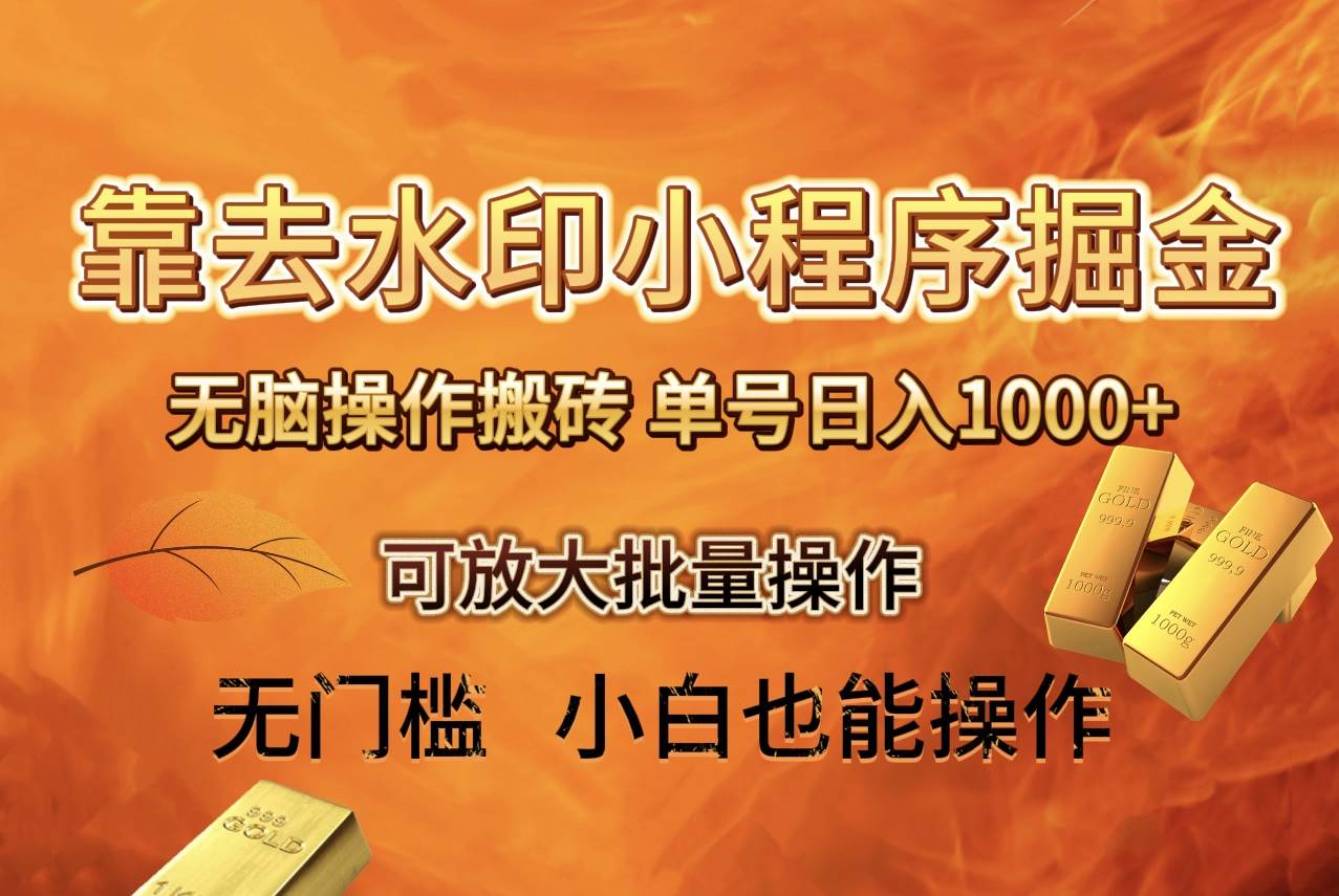 去水印小程序+拼多多 无脑搬砖 ，单号日入1000+ 保姆级教程 可放大批量操作-智领未来创业网