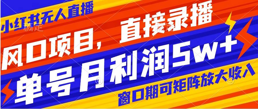 风口项目，小红书无人直播带货，直接录播，可矩阵，月入5w+-智领未来创业网