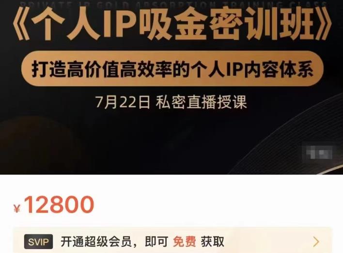 个人IP吸金密训班，打造高价值高效率的个人IP内容体系（价值12800元）-智领未来创业网