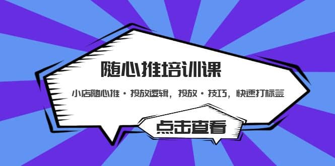 随心推培训课：小店随心推·投放逻辑，投放·技巧，快速打标签-智领未来创业网