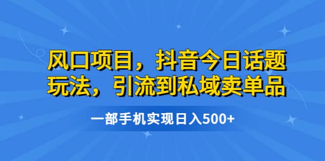风口项目，抖音今日话题玩法，引流到私域卖单品，一部手机实现日入500+-智领未来创业网