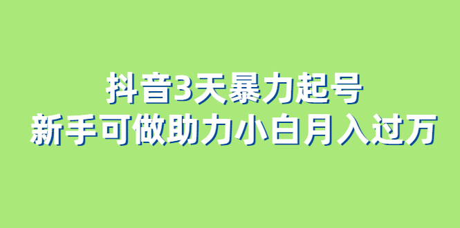 抖音3天暴力起号新手可做助力小白月入过万-智领未来创业网