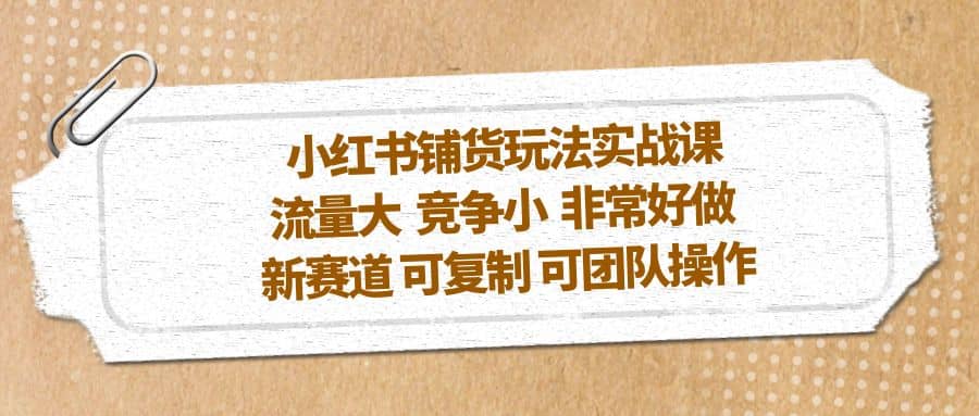 小红书铺货玩法实战课，流量大 竞争小 非常好做 新赛道 可复制 可团队操作-智领未来创业网