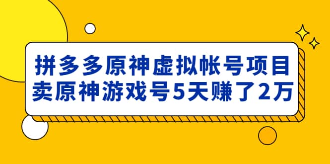 外面卖2980的拼多多原神虚拟帐号项目-智领未来创业网