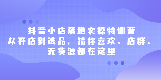 抖音小店落地实操特训营，从开店到选品，猜你喜欢、店群、无货源都在这里-智领未来创业网